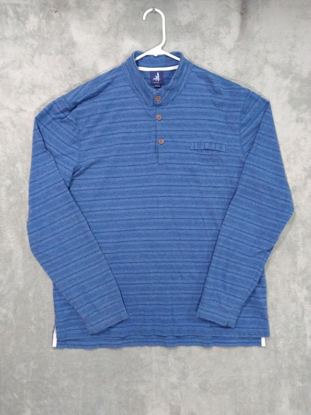 Johnnie O Shirt Mens XL Blue Henley Long Sleeve Textured Pocket Cotton